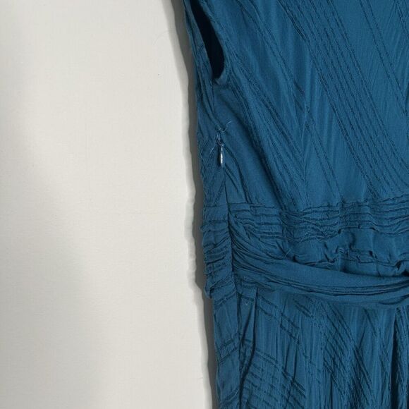 Anthropologie Moulinette Soeurs Dress 6 Midi Textured Teal Asymmetrical Hem - Picture 7 of 9